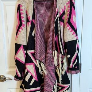 Vici Black Pink Cream Geometric Cardigan Sweater